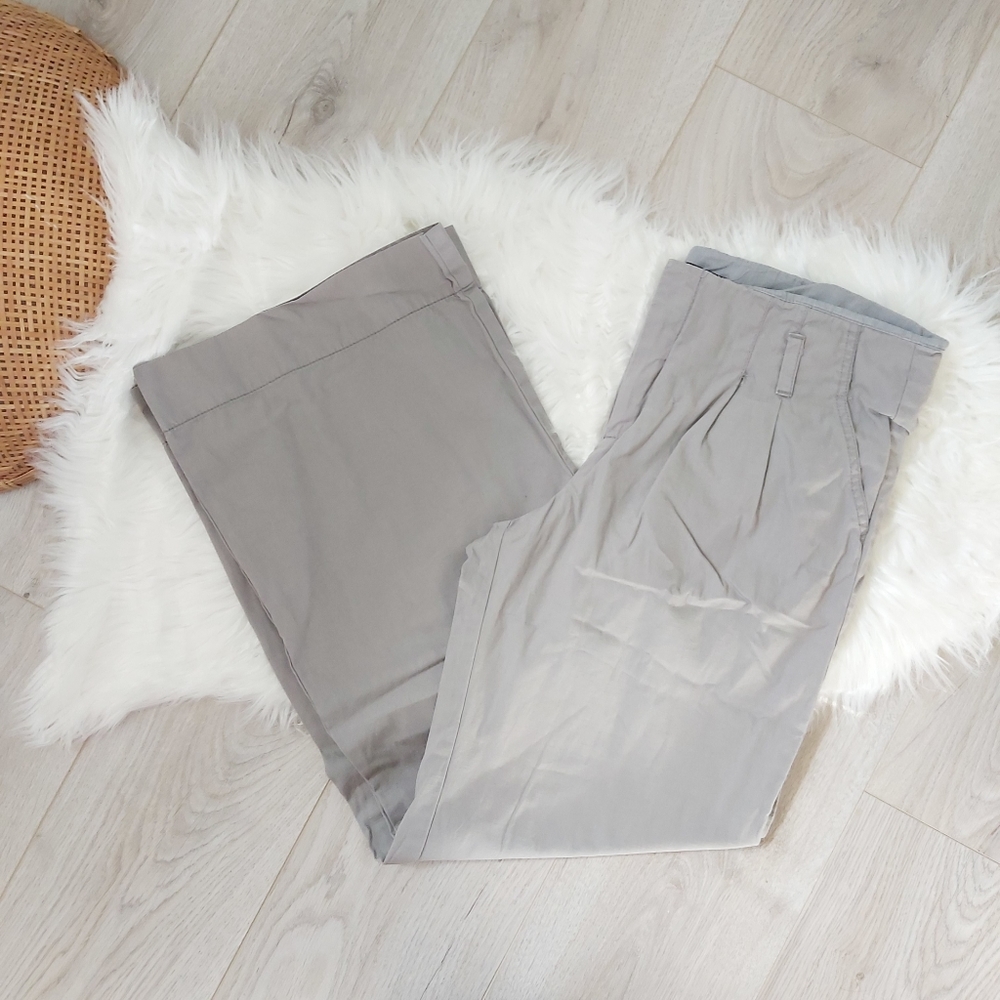 Gap Cotton Pleated Grey Ankle Length Dress Pants